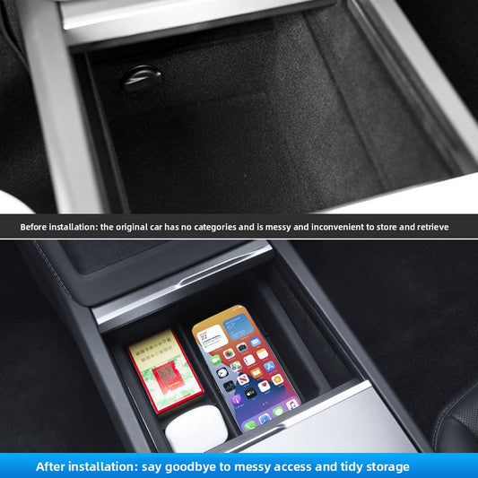 2025 Center Console Organizer for 2025-2024 Model 3 Highland Model Y 2025 Refresh Center Console Storage Organizers Flocking Armrest Box Organizer Model 3 Model Y Accessories 2PCS