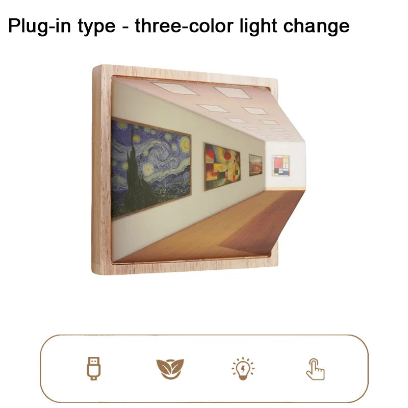 3D Naked Eye Vision Night Light Wall Lamp Decoration for Living Room Bedroom Wooden Recharge Atmosphere Table Lamp Funny Gift