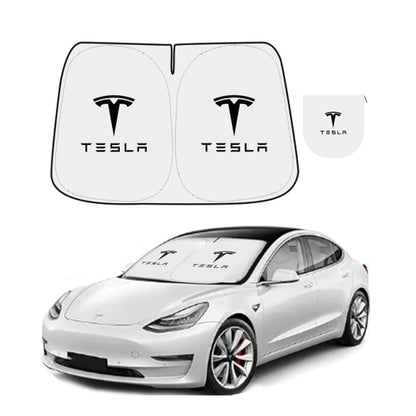 300T Sunshade for Tesla Model Y Model 3, Car Accessories 2025 for Tesla, Front Window Sunshade with Organizer Bag, Gifts for Tesla Owners (Black)