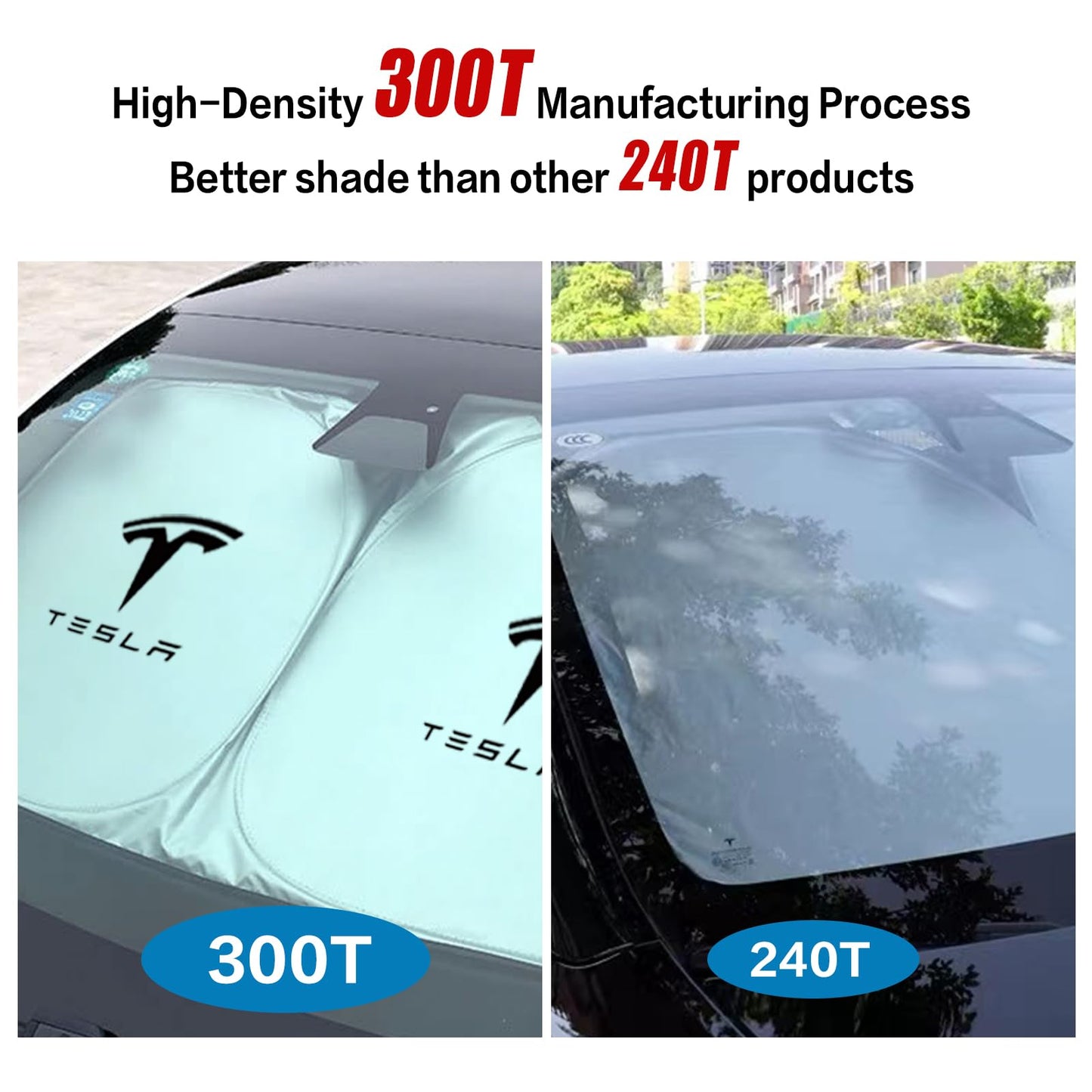 300T Sunshade for Tesla Model Y Model 3, Car Accessories 2025 for Tesla, Front Window Sunshade with Organizer Bag, Gifts for Tesla Owners (Black)