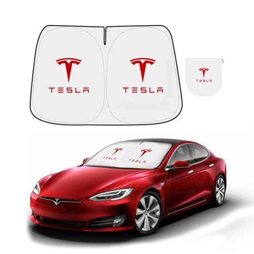 300T Sunshade for Tesla Model Y Model 3, Car Accessories 2025 for Tesla, Front Window Sunshade with Organizer Bag, Gifts for Tesla Owners (Black)