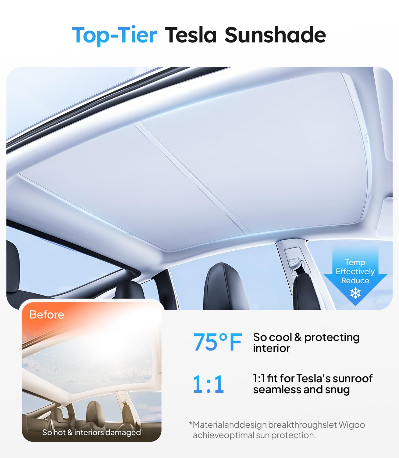 Tesla Model 3 Sunshade Roof [Never Sag, Nano Ice-Crystal Coatings] 3-Gen Heat Insulation Glass Roof Sun Shade, Accessories for Tesla Model 3 2020~2026 Highland, Interior Gray