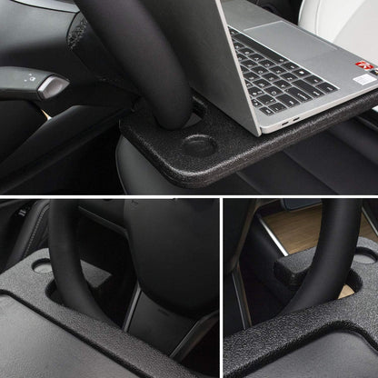 CarQiWireless Auto Steering Wheel Desk for Tesla Model 3 Model Y S X (Not for Yoke), Hollow Steering Wheel Tray for Laptop, Tablet, iPad, Or Notebook - Car Travel Table with Food Hook and Eating Tray