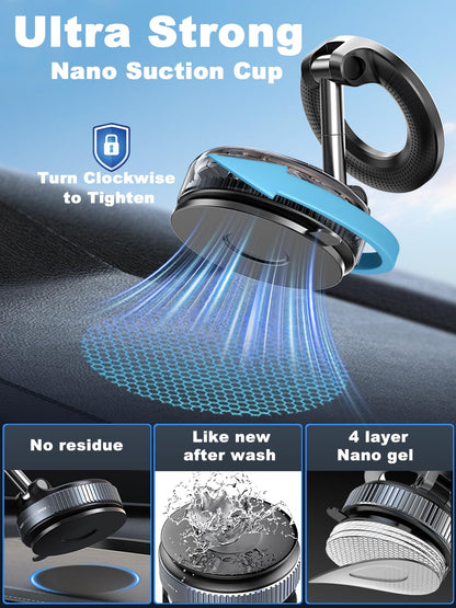 Upgraded 360° Nano Gel Vacuum Magnetic Phone Holder, Car Phone Holder for Magsafe[108+LBS Strongest Suction & 3000gf Strongest Magnetic], Suction Cup Phone Mount for Car/for iPhone 16 Pro Max