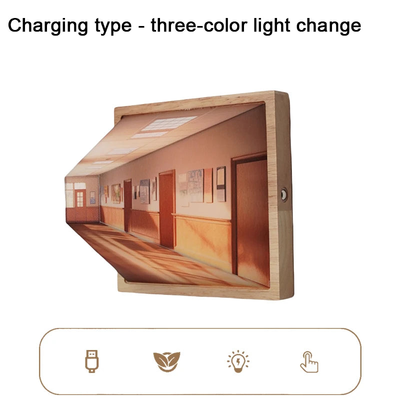 3D Naked Eye Vision Night Light Wall Lamp Decoration for Living Room Bedroom Wooden Recharge Atmosphere Table Lamp Funny Gift