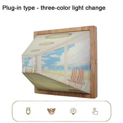 3D Naked Eye Vision Night Light Wall Lamp Decoration for Living Room Bedroom Wooden Recharge Atmosphere Table Lamp Funny Gift