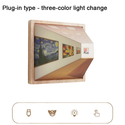 3D Naked Eye Vision Night Light Wall Lamp Decoration for Living Room Bedroom Wooden Recharge Atmosphere Table Lamp Funny Gift