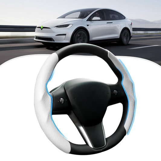 Steering Wheel Cover for Telsa Model 3/Y 2016-2025 2026 Highland/Juniper Accessories Carbon Fiber Steering Wheel Cover Protector Non-Slip, Comfortable, Breathable, Model 3/Y Accessories, White