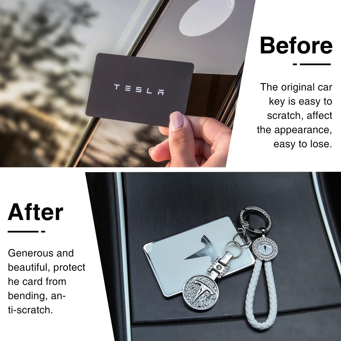 Tesheer for Tesla Key Card Holder Bling Key Chain fit Model S/X/3/Y Cybertruck Card Key Holder Key Card Protective Key Fob