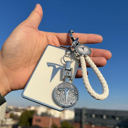 Tesheer for Tesla Key Card Holder Bling Key Chain fit Model S/X/3/Y Cybertruck Card Key Holder Key Card Protective Key Fob