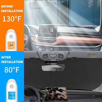 Upgrade Windshield Sun Shade with USA Flag for Tesla Model Y 2019-2023, Foldable Windshield Sun Visor Blocks UV Rays